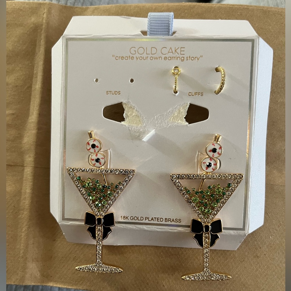 Gold Cake Earrings and cuffs